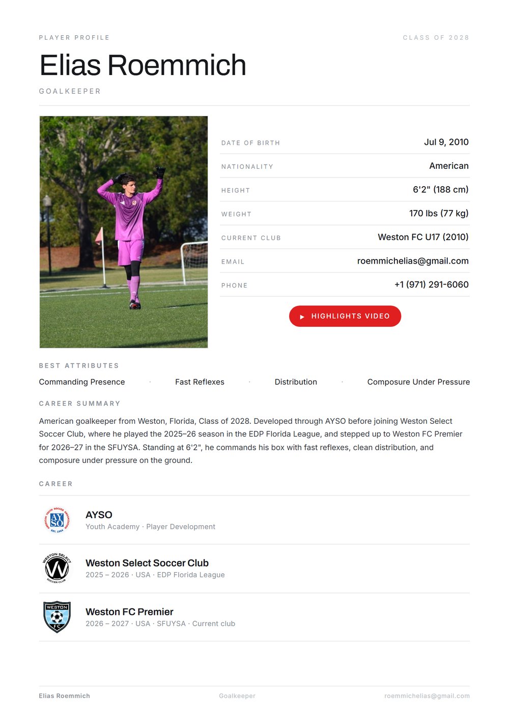Elias Roemmich — Player CV