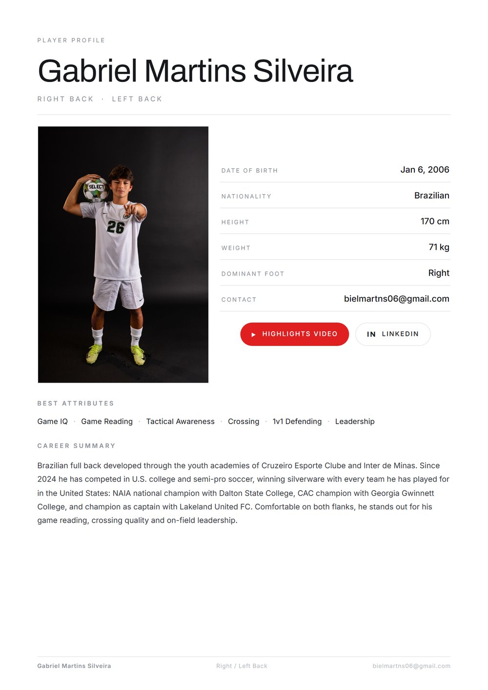 Gabriel Martins Silveira — Player CV