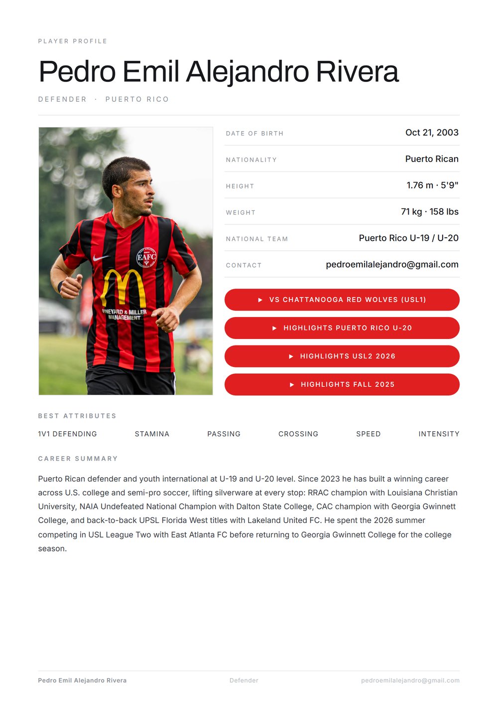Pedro Alejandro — Player CV