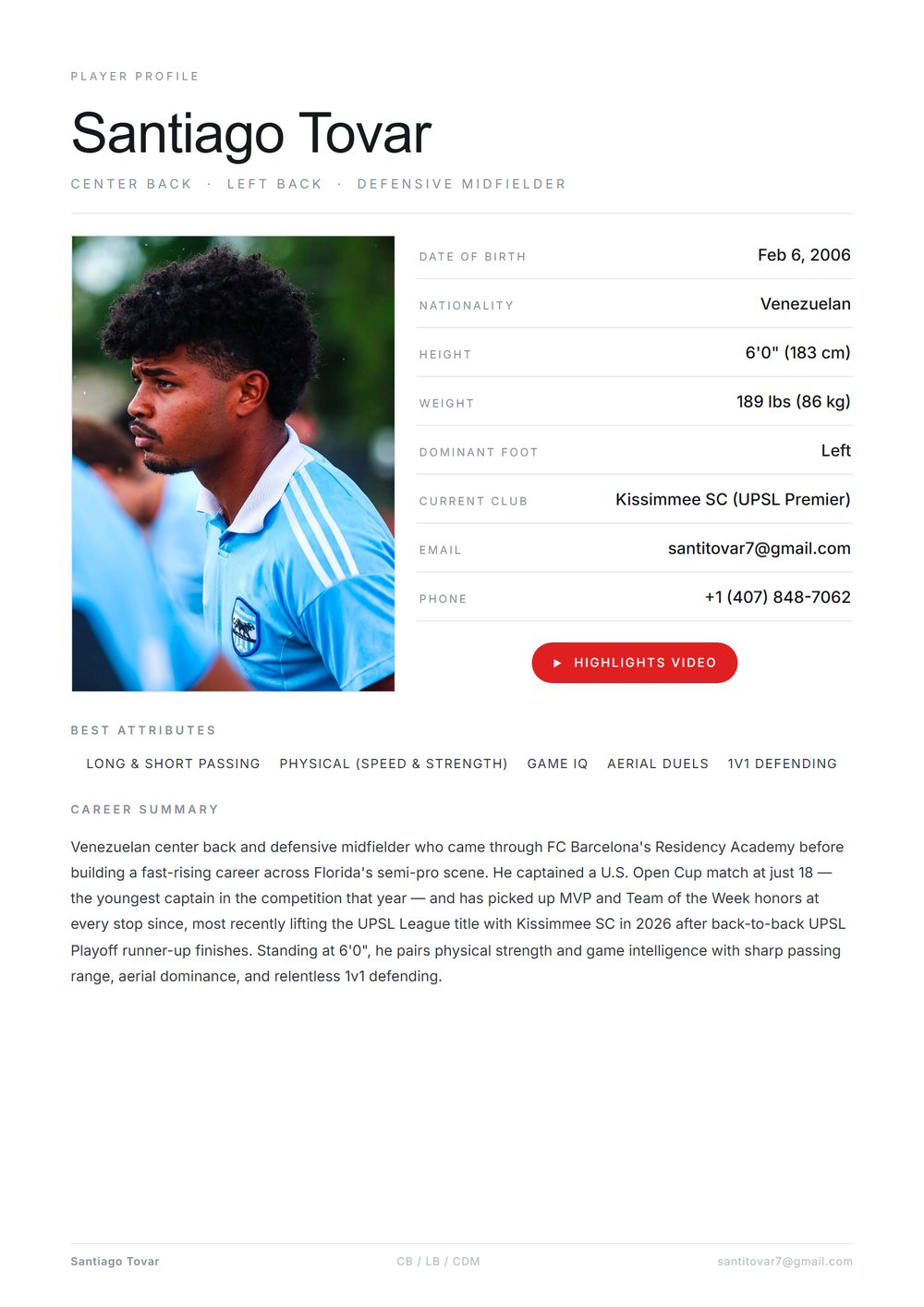 Santiago Tovar — Player CV