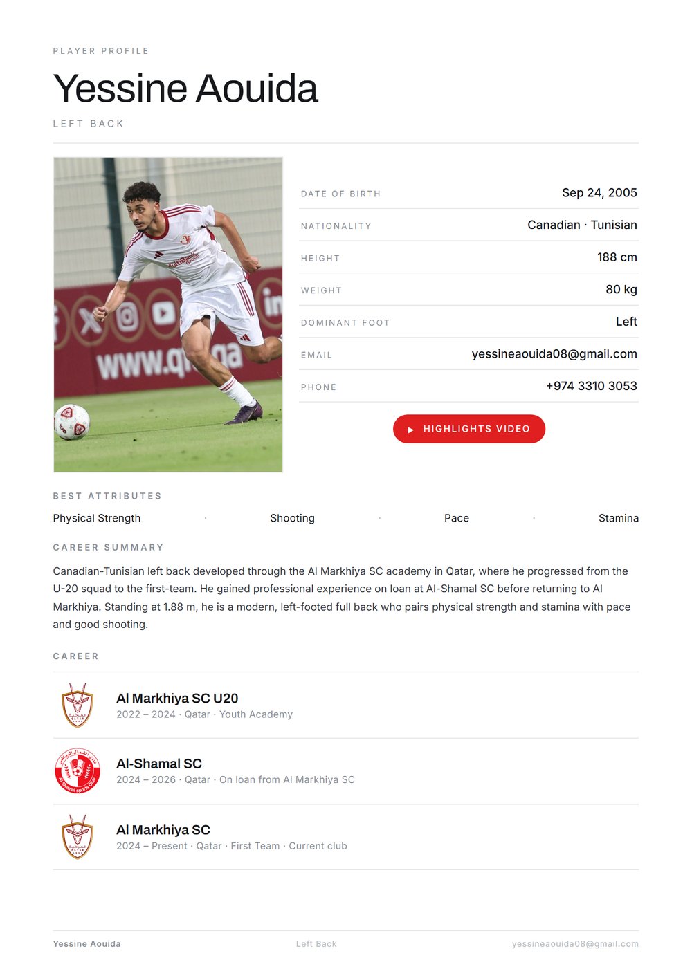 Yessine Aouida — Player CV